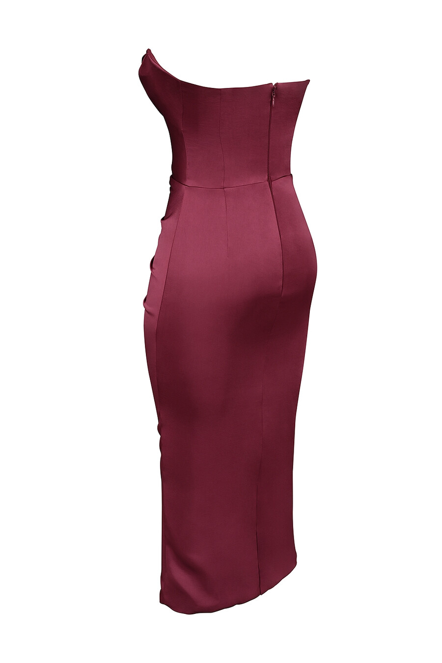 beerenfarbenes trägerloses midikleid aus satin
