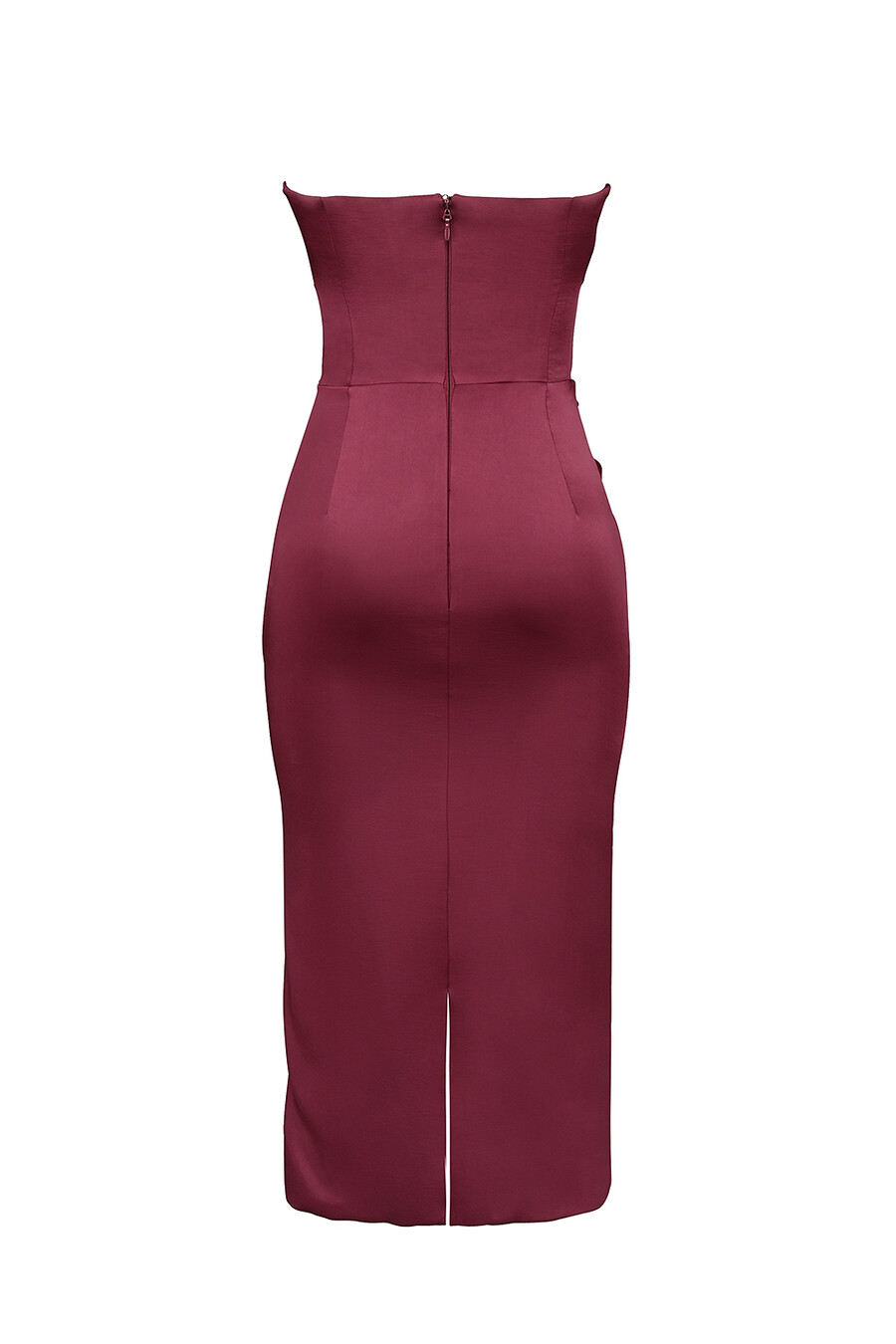 beerenfarbenes trägerloses midikleid aus satin