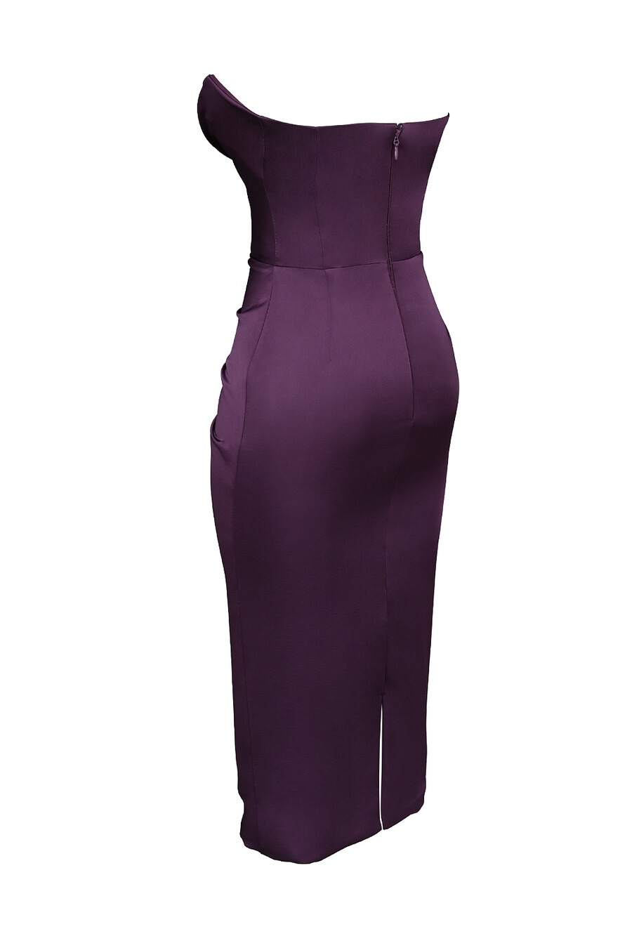 traubenfarbenes trägerloses midikleid aus satin
