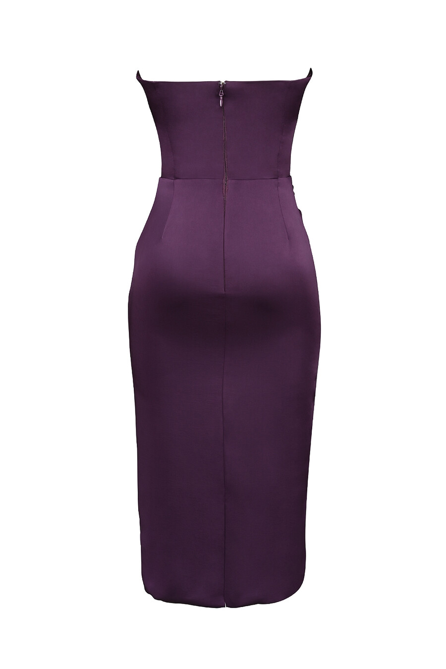 traubenfarbenes trägerloses midikleid aus satin
