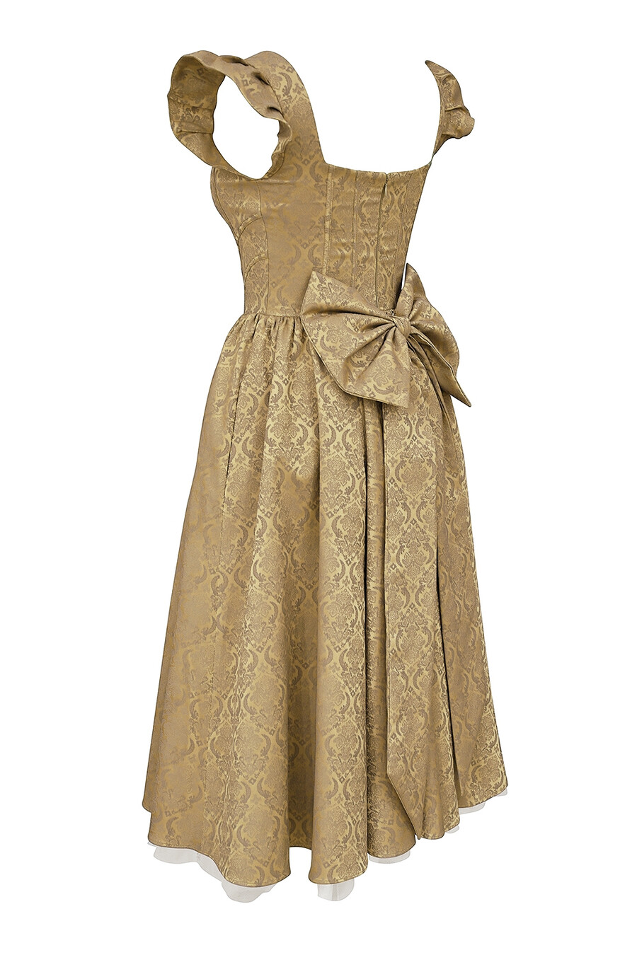 goldfarbenes jacquard-midikleid mit abnehmbarer schleife