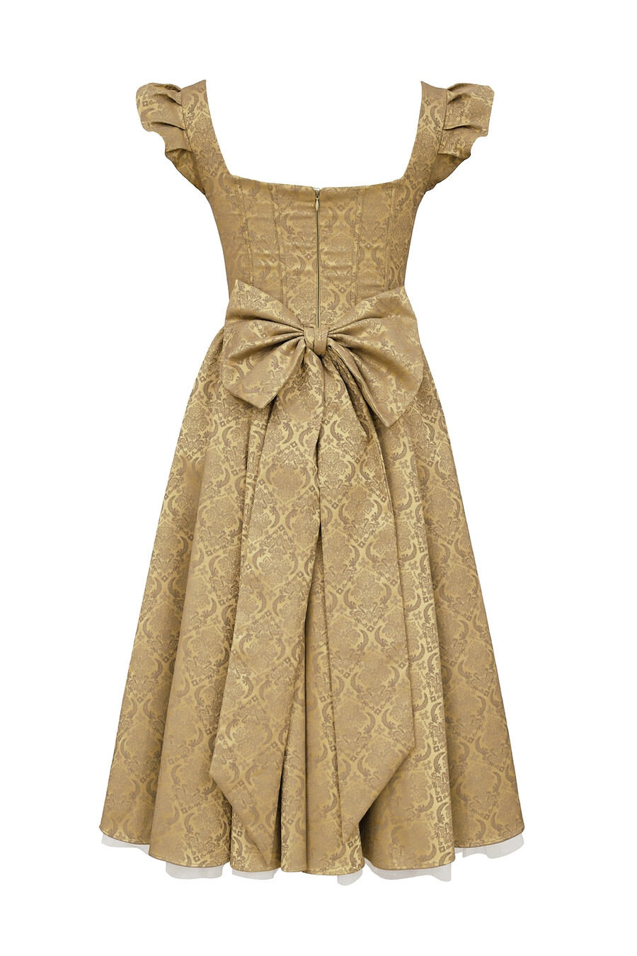 goldfarbenes jacquard-midikleid mit abnehmbarer schleife