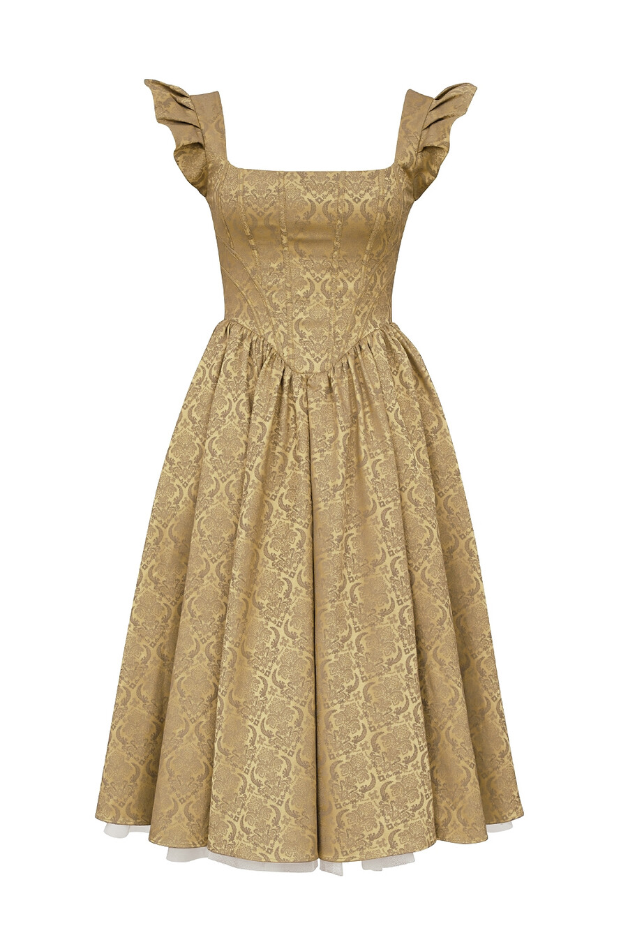 goldfarbenes jacquard-midikleid mit abnehmbarer schleife