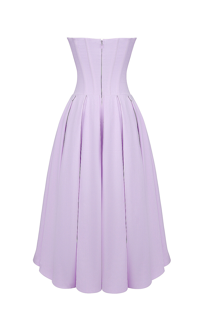 orchideenfarbenes trägerloses midikleid aus twill und tüll