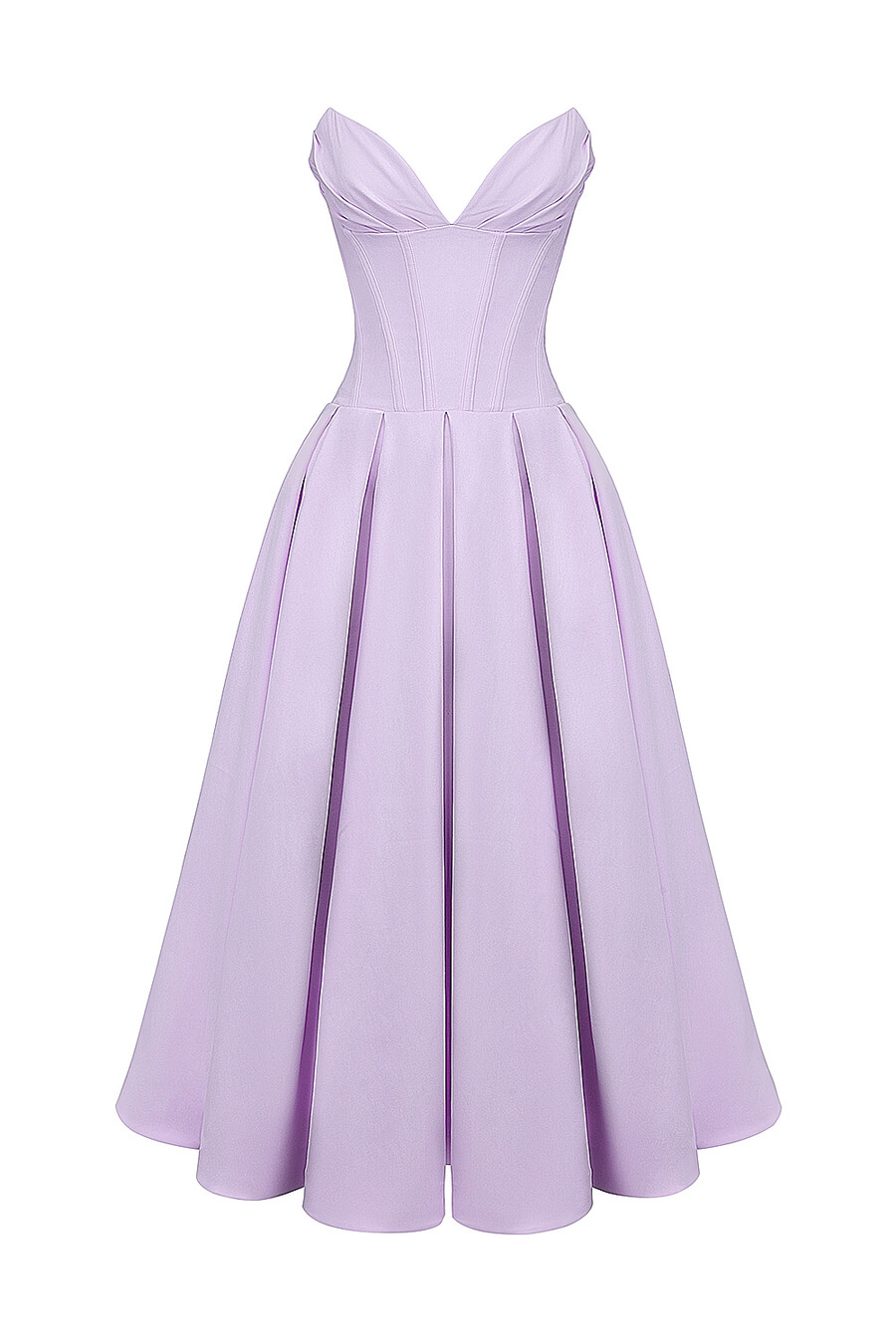 orchideenfarbenes trägerloses midikleid aus twill und tüll