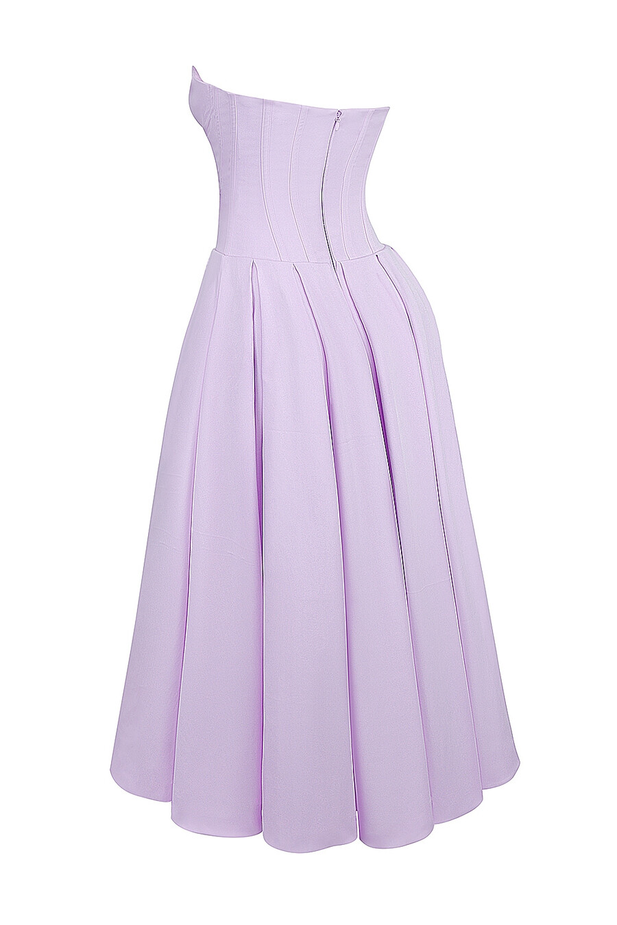 orchideenfarbenes trägerloses midikleid aus twill und tüll