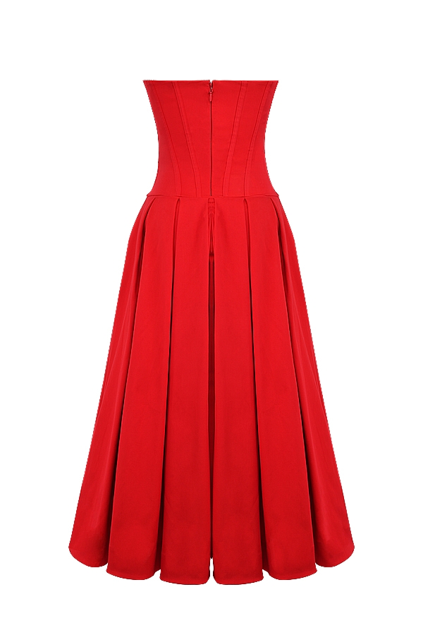 scharlachrotes trägerloses midikleid