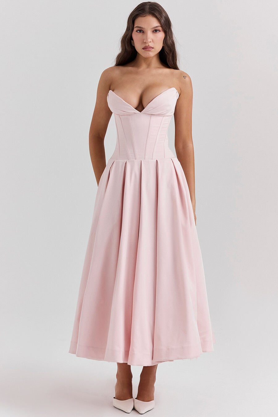 ballerina-rosa trägerloses midikleid
