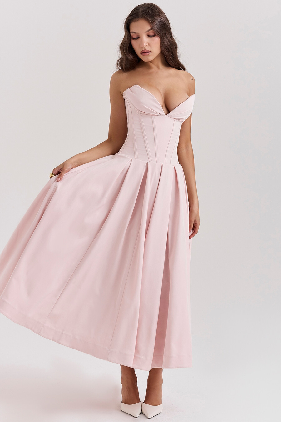 ballerina-rosa trägerloses midikleid