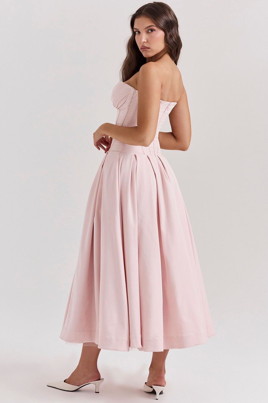 ballerina-rosa trägerloses midikleid