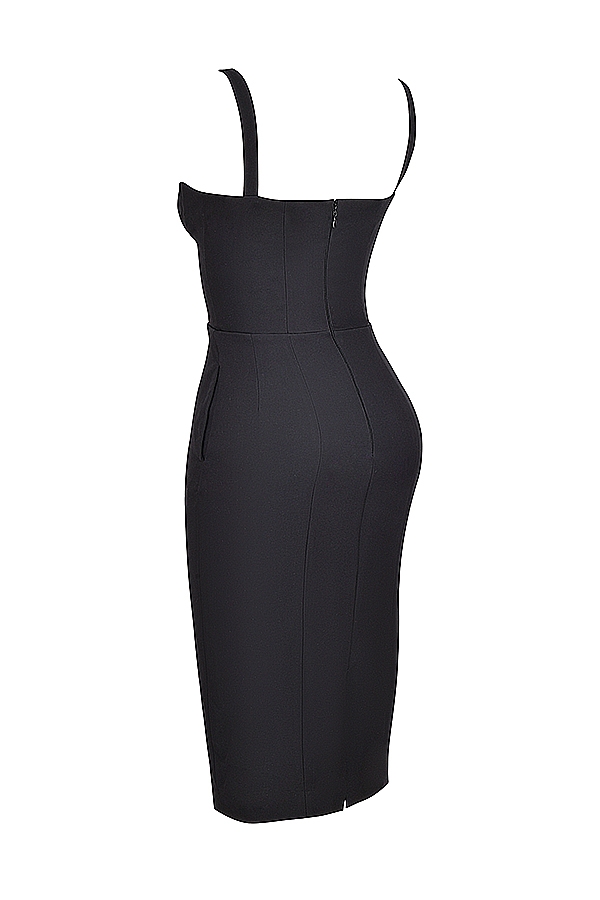 schwarzes midikleid mit herzausschnitt