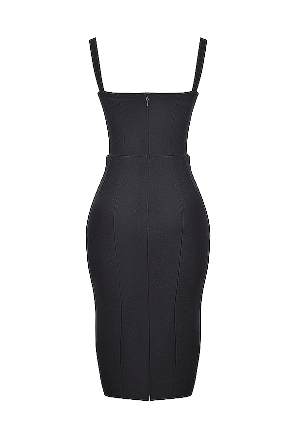 schwarzes midikleid mit herzausschnitt