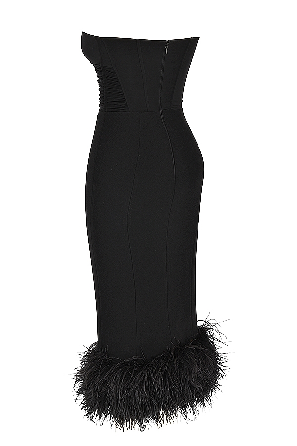 schwarzes trägerloses korsettkleid