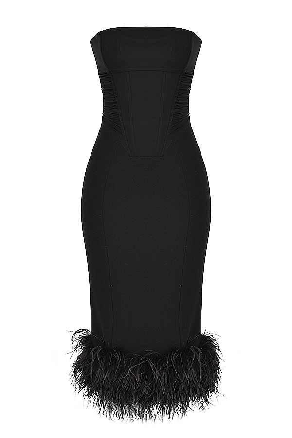 schwarzes trägerloses korsettkleid