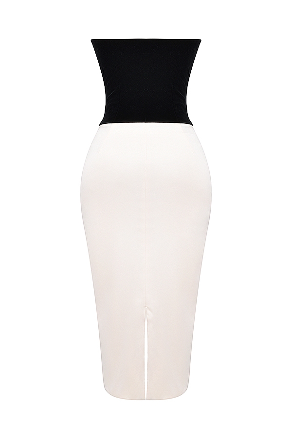 schwarzes vintage-cremefarbenes trägerloses korsettkleid