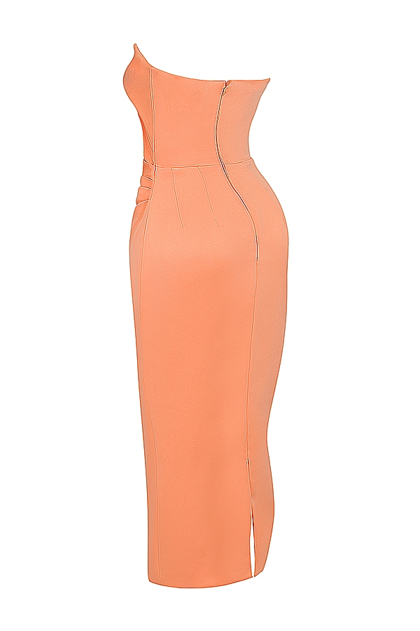 mandarinenfarbenes trägerloses korsett-midikleid