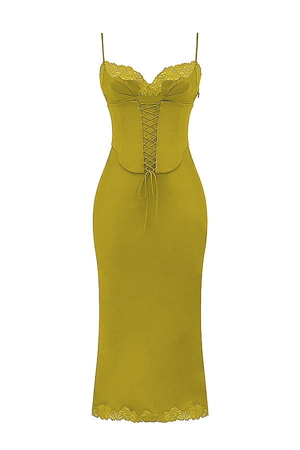 chartreuse satin slipkleid