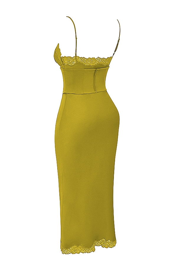 chartreuse satin slipkleid