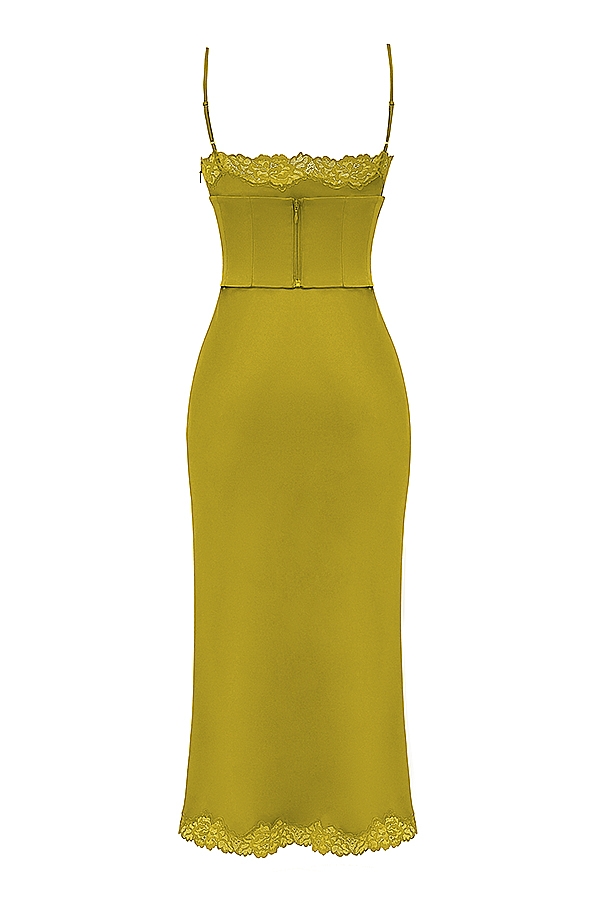 chartreuse satin slipkleid
