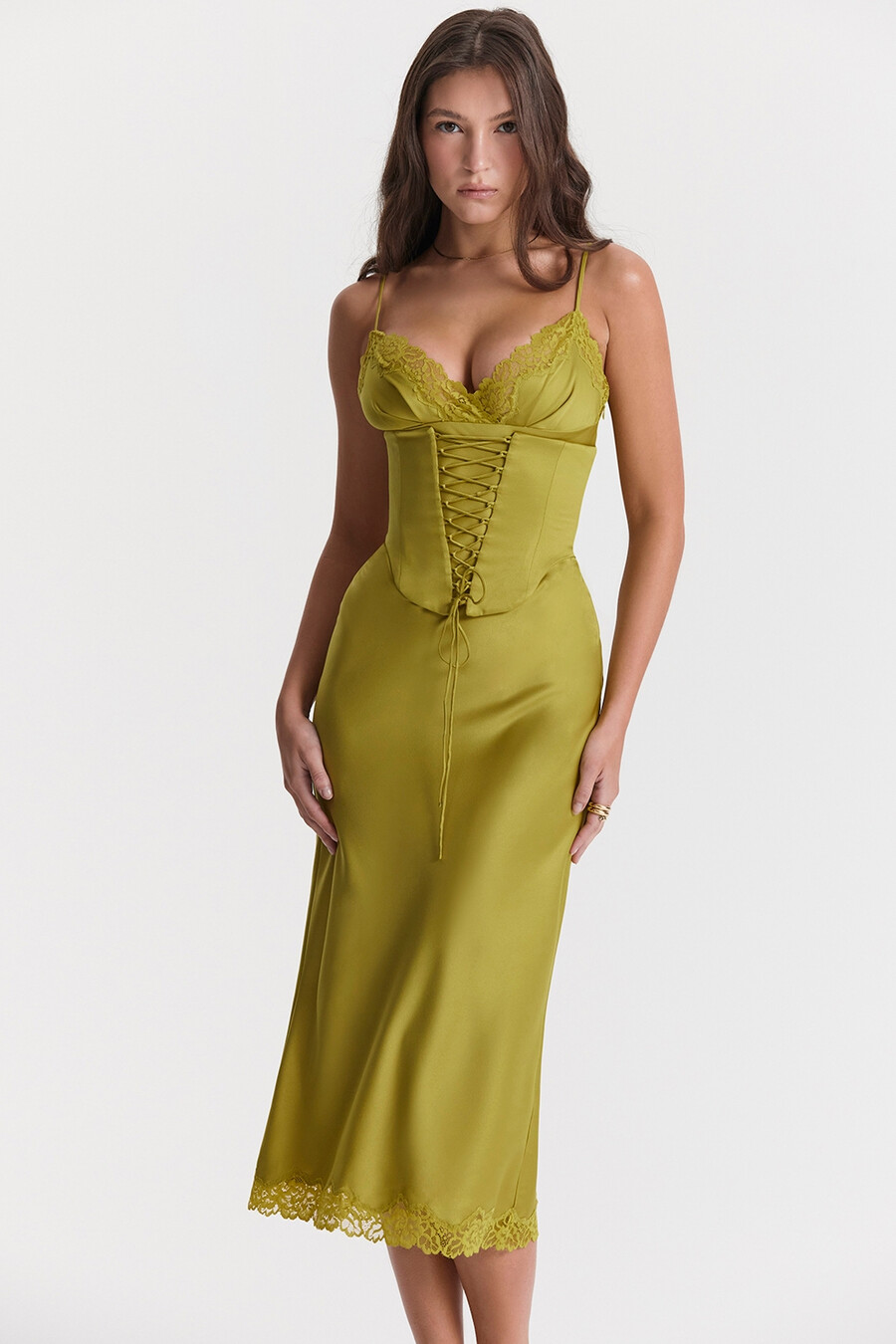 chartreuse satin slipkleid