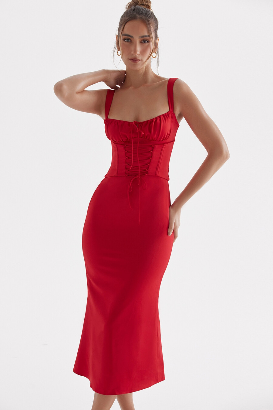 rotes rosen-korsettkleid