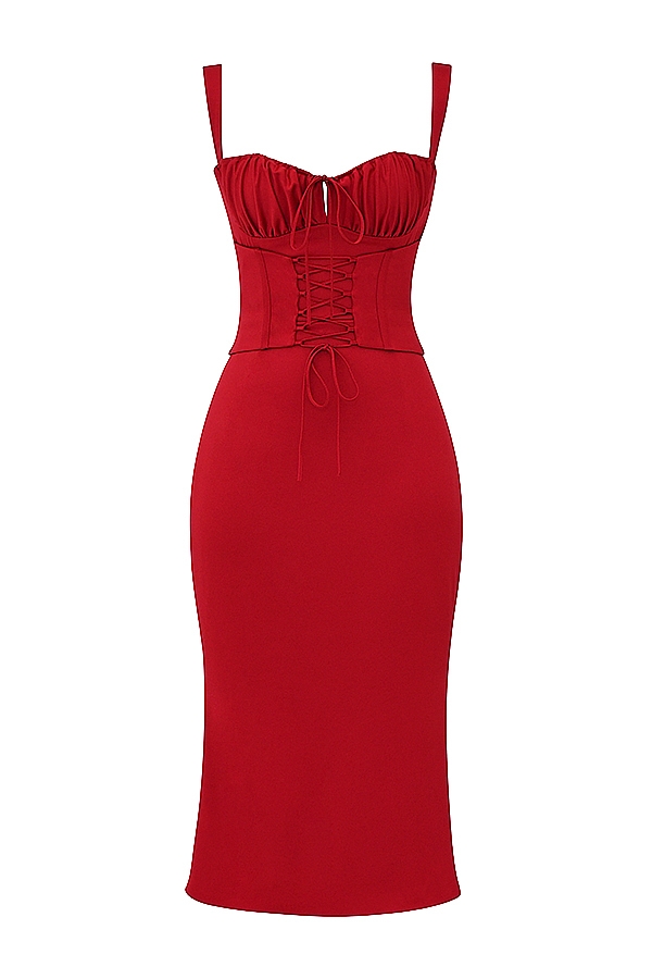 rotes rosen-korsettkleid