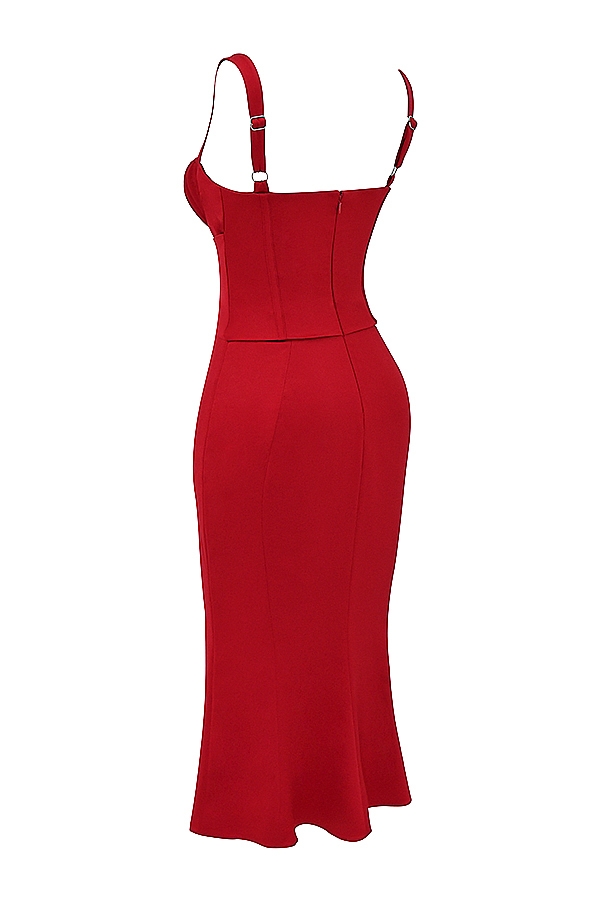 rotes rosen-korsettkleid