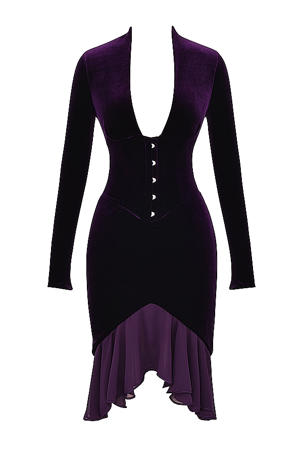 dunkelviolettes samt-korsettkleid