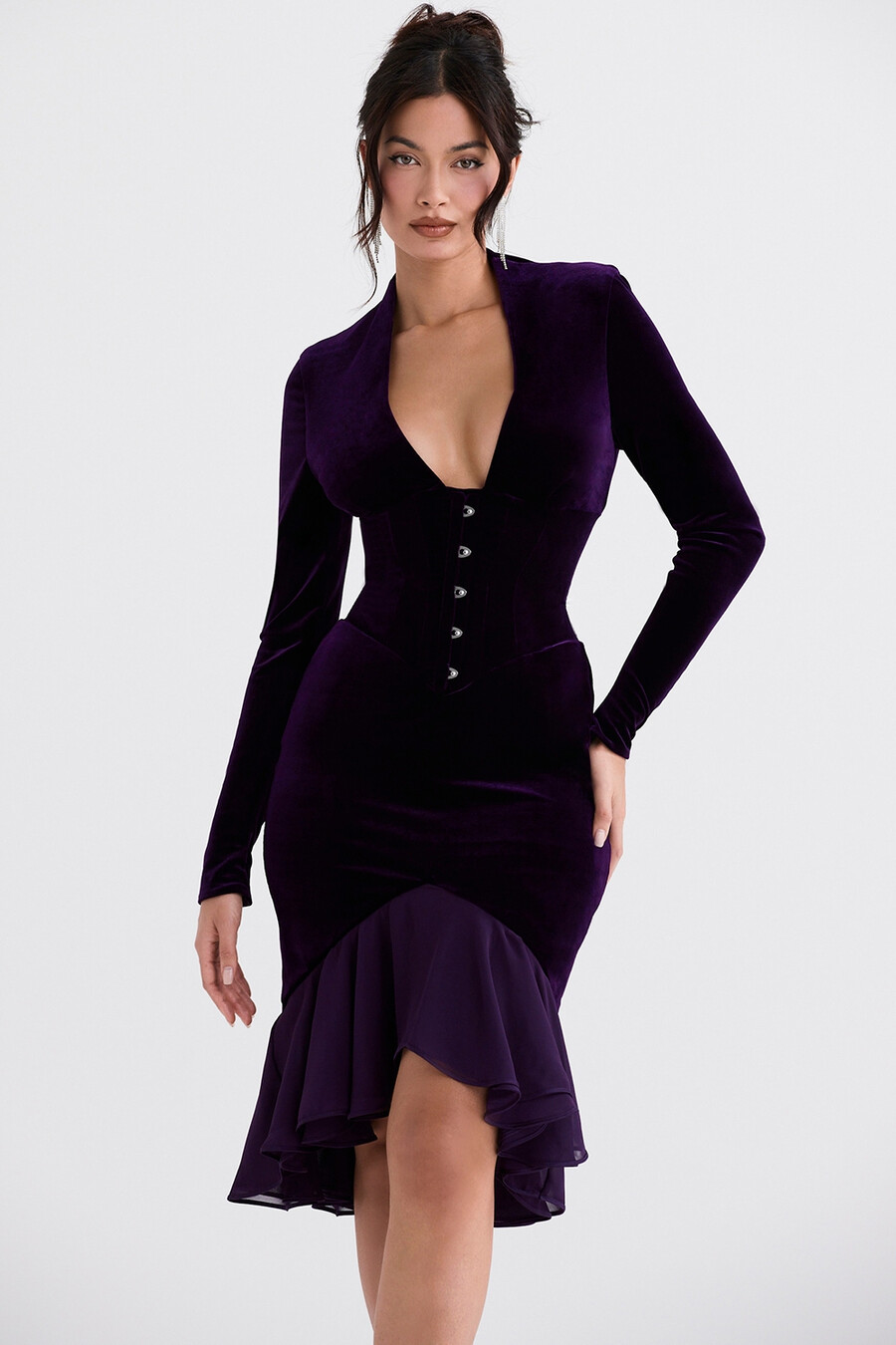 dunkelviolettes samt-korsettkleid