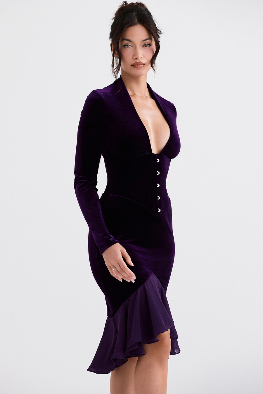 dunkelviolettes samt-korsettkleid