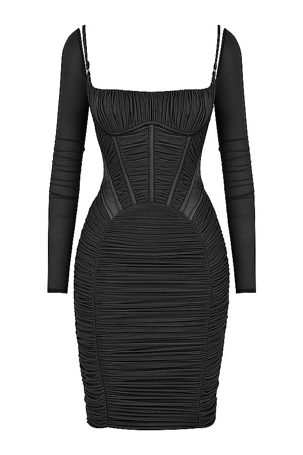 schwarzes korsettkleid mit raffungen