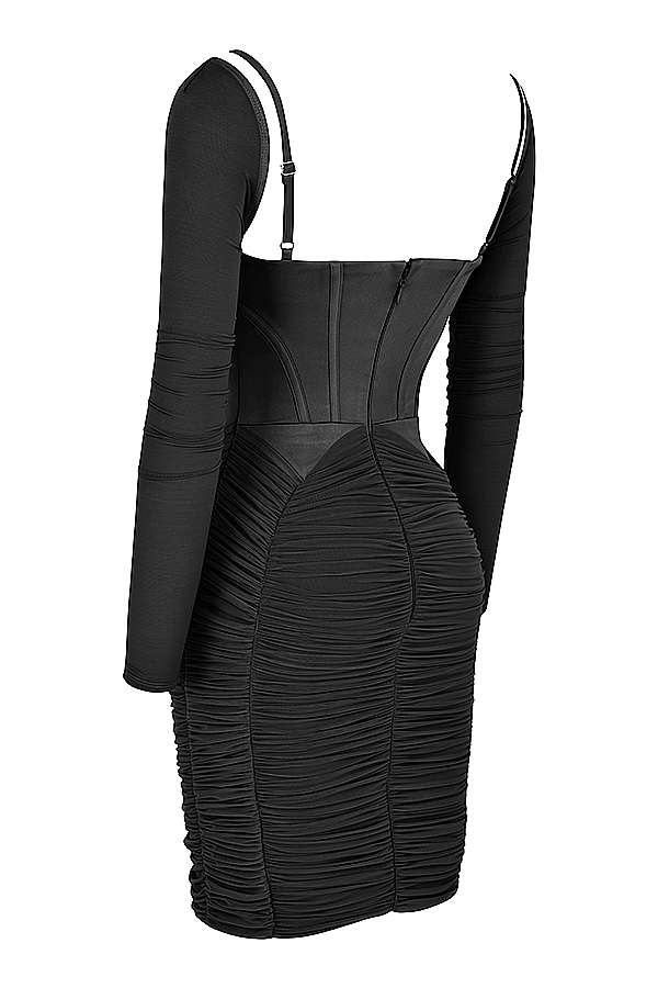 schwarzes korsettkleid mit raffungen