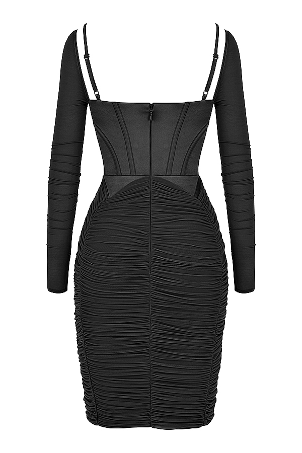 schwarzes korsettkleid mit raffungen