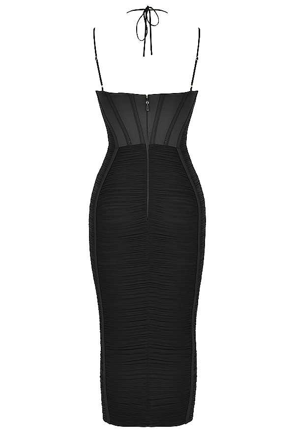 schwarzes gerafftes midikleid