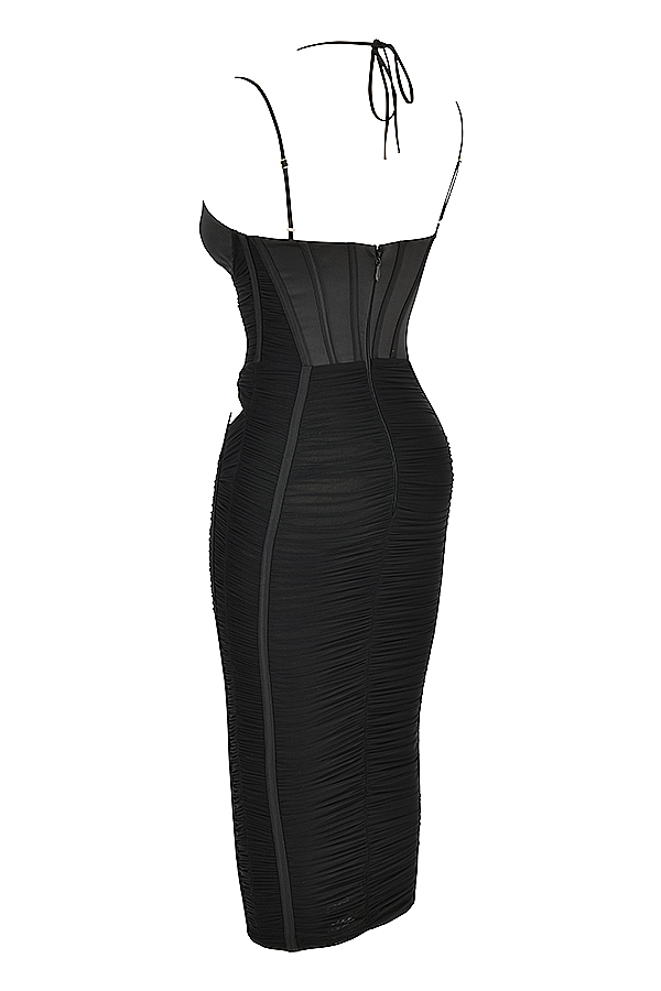 schwarzes gerafftes midikleid