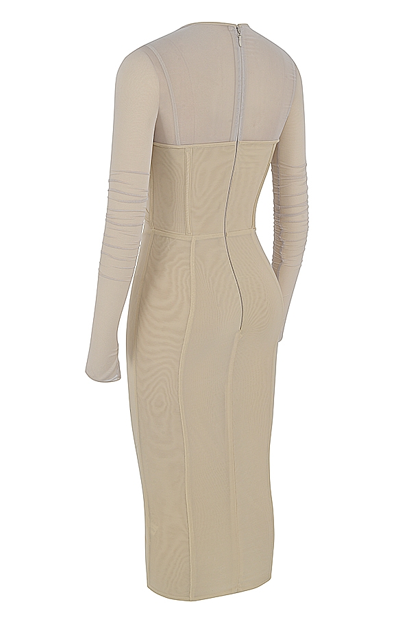 beigefarbenes korsett-midikleid