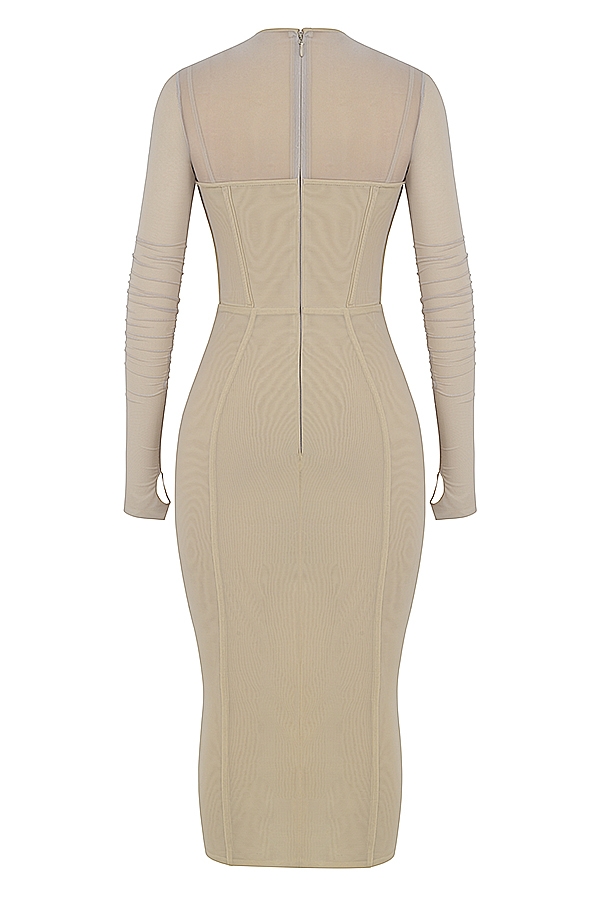 beigefarbenes korsett-midikleid