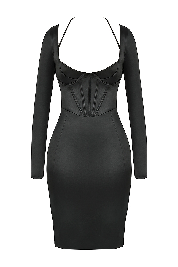 schwarzes disco-satin-korsettkleid