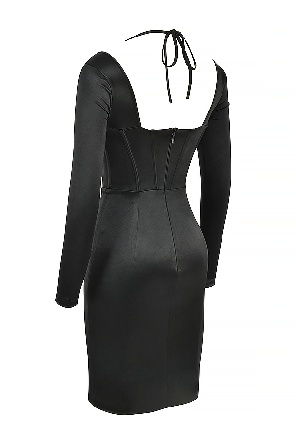 schwarzes disco-satin-korsettkleid