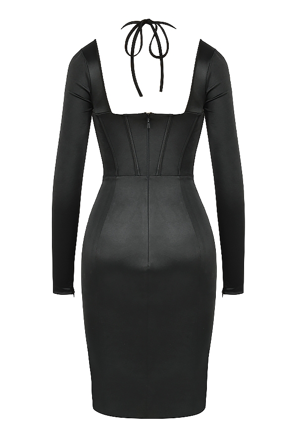 schwarzes disco-satin-korsettkleid