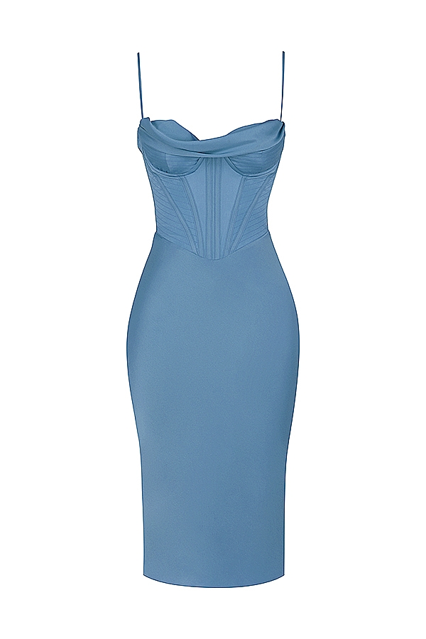 Ägäisblaues korsett-midikleid