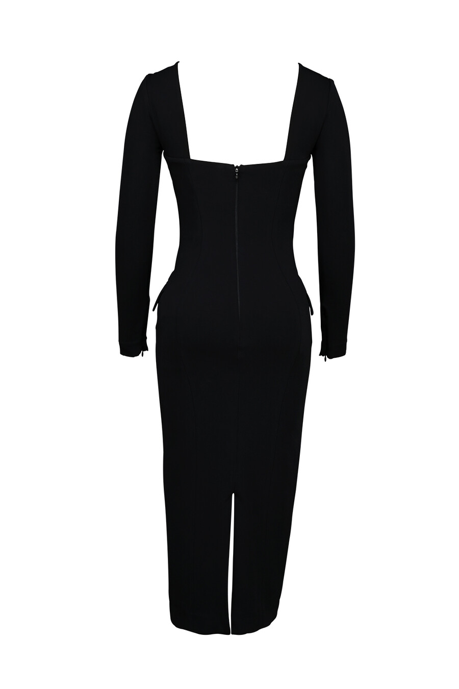 schwarzes stretch-crêpe-midikleid mit langen Ärmeln