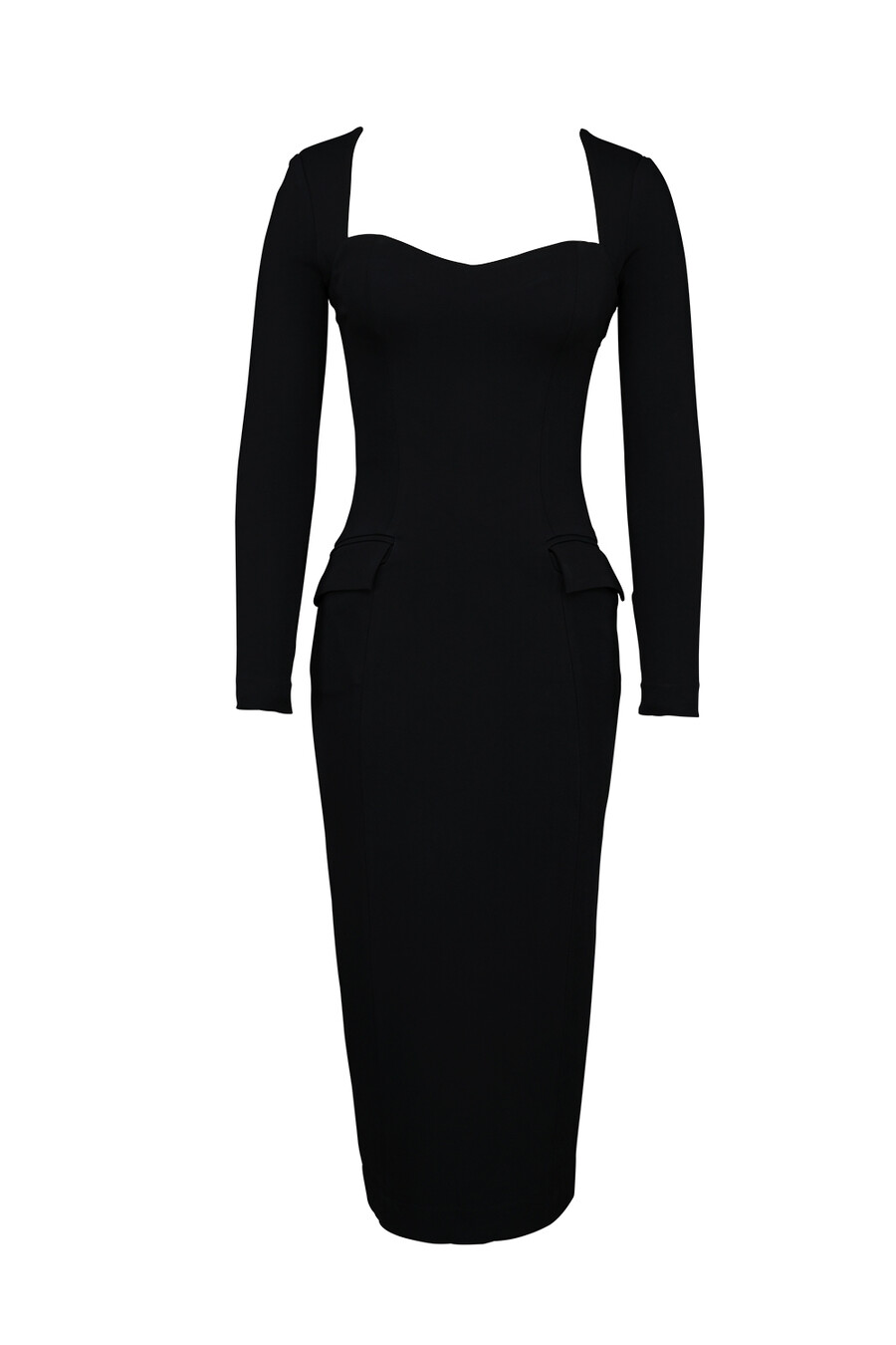 schwarzes stretch-crêpe-midikleid mit langen Ärmeln