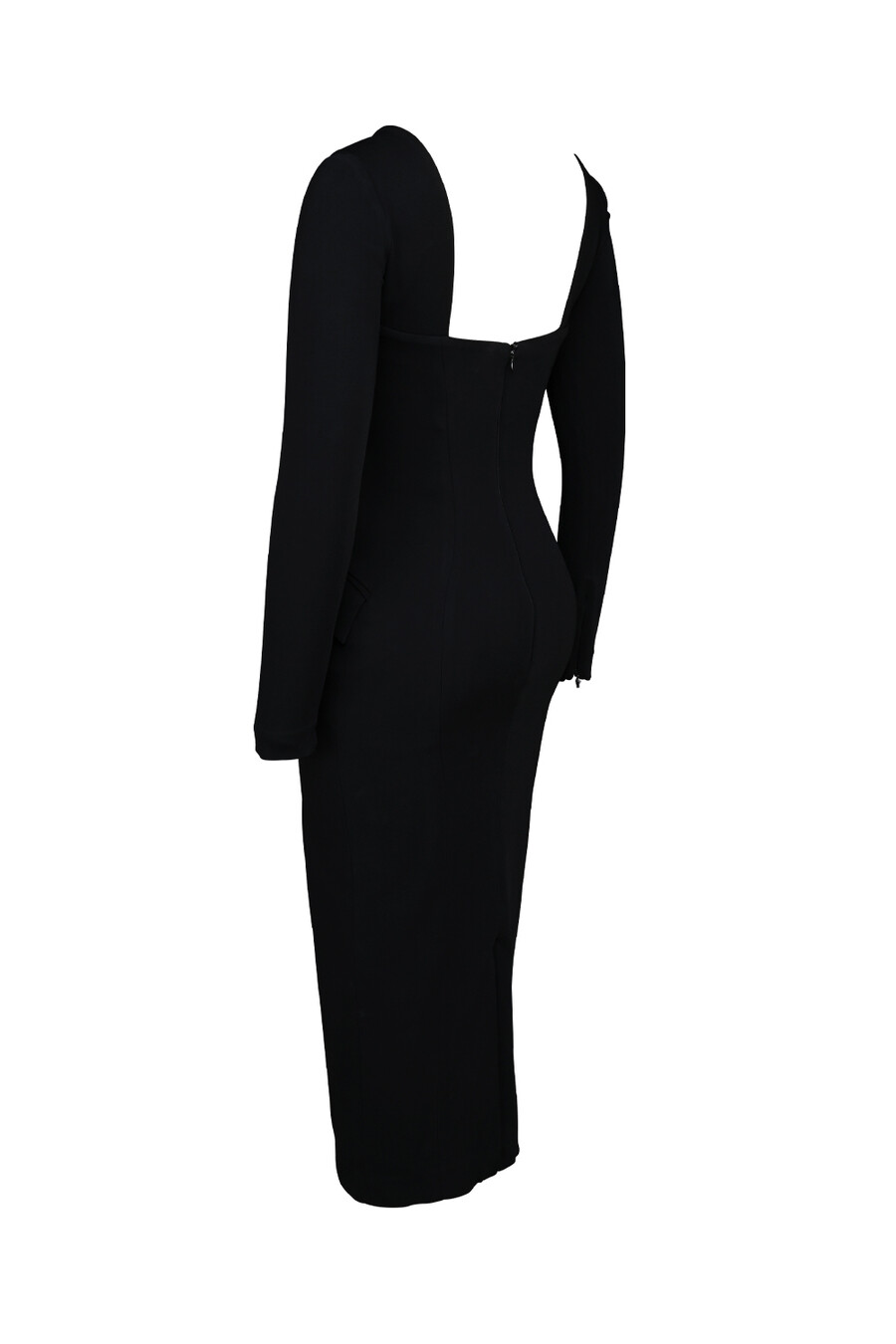 schwarzes stretch-crêpe-midikleid mit langen Ärmeln