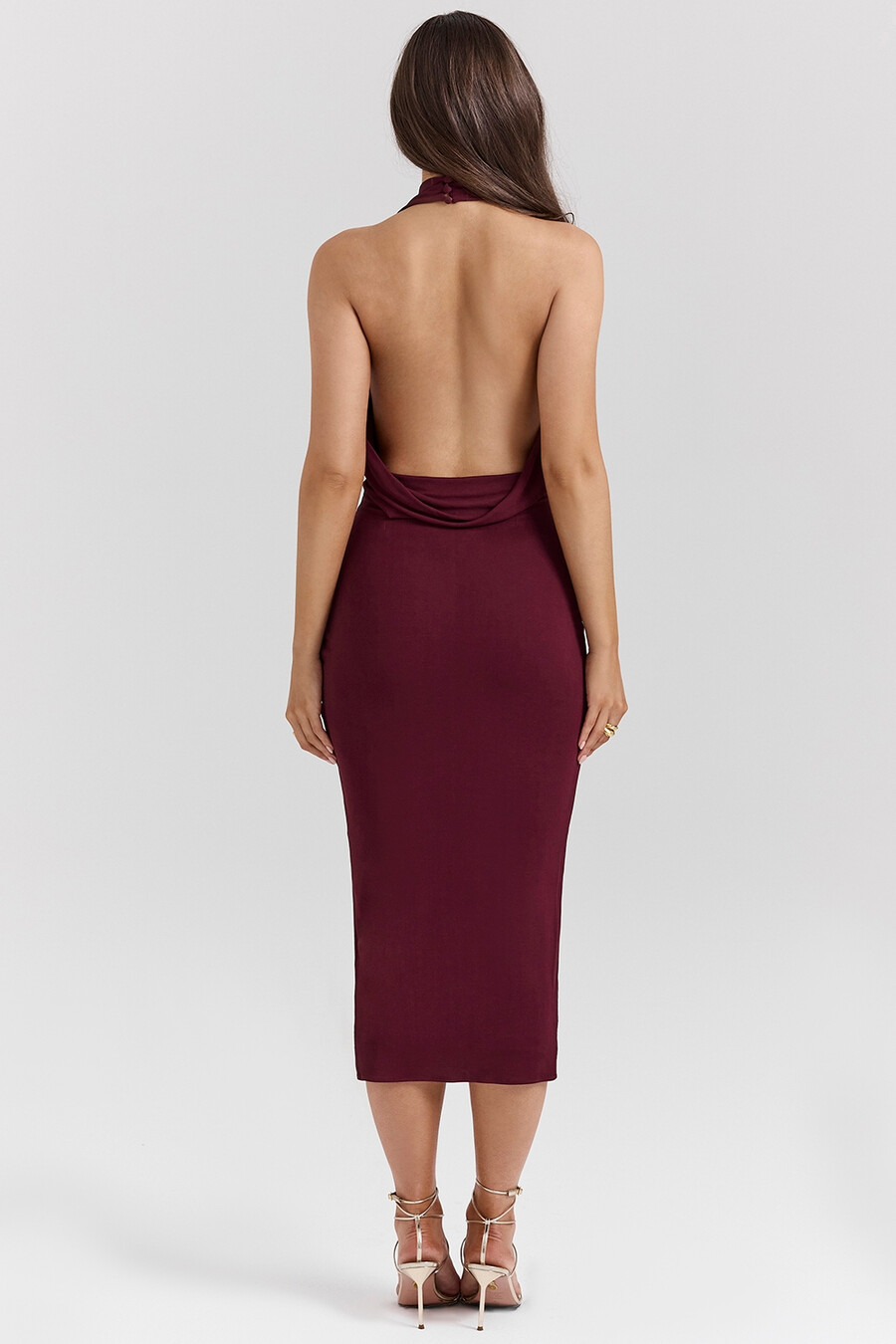 merlotfarbenes drapiertes midikleid