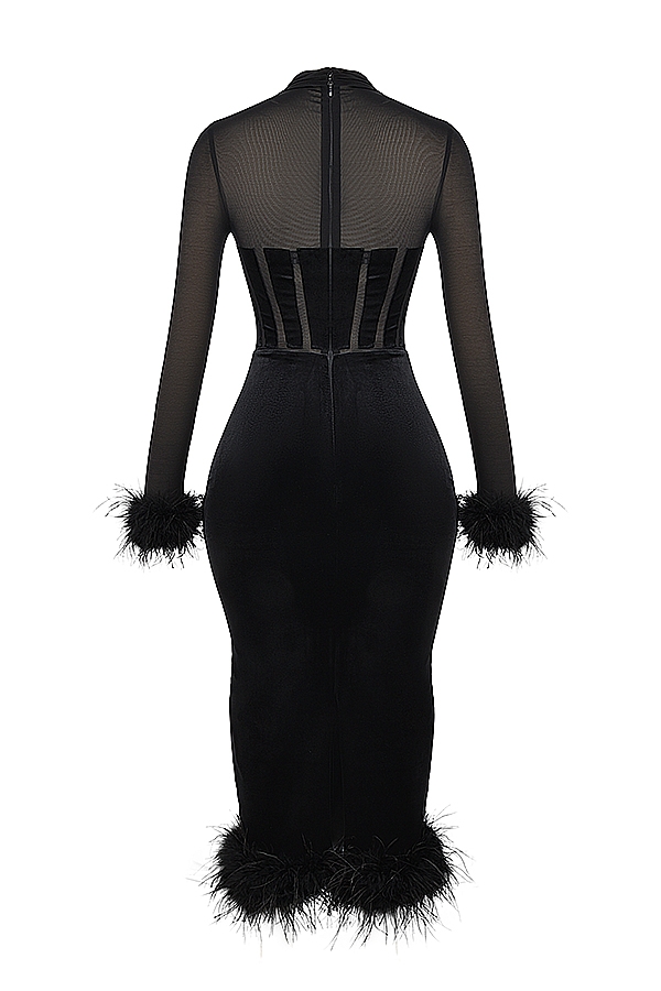schwarzes samt-midikleid