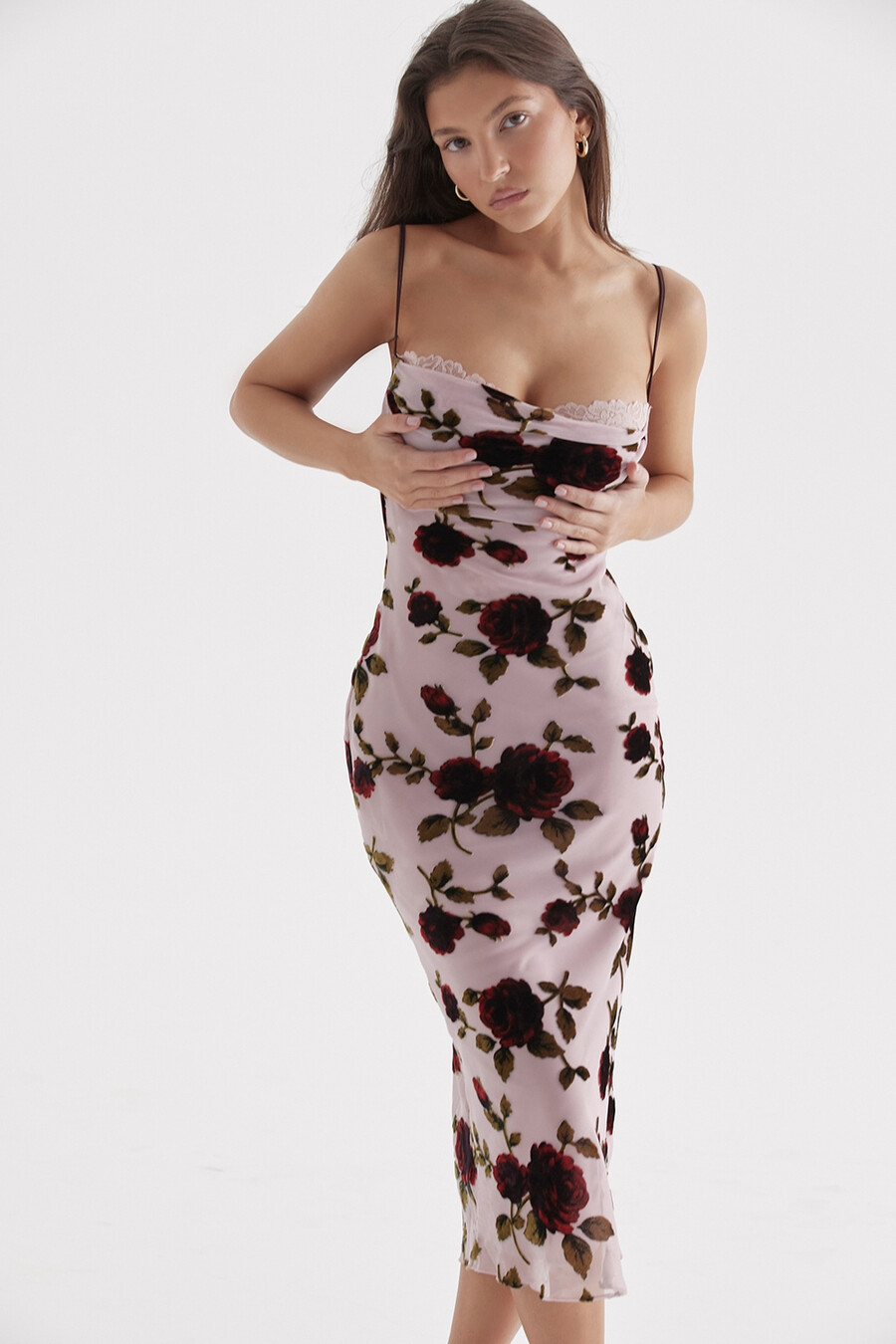 rosa devore midikleid