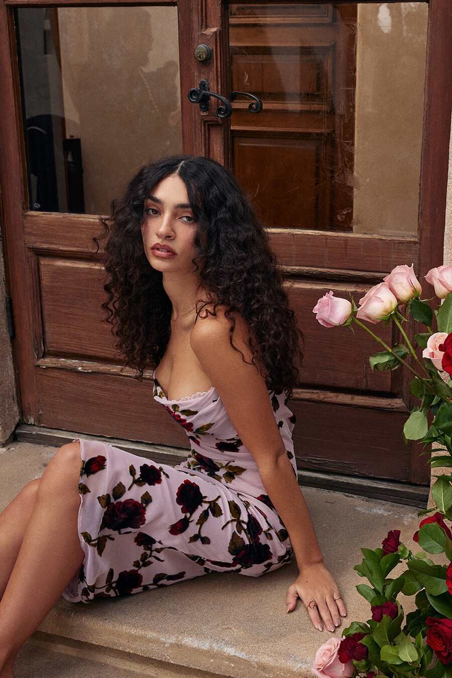 rosa devore midikleid