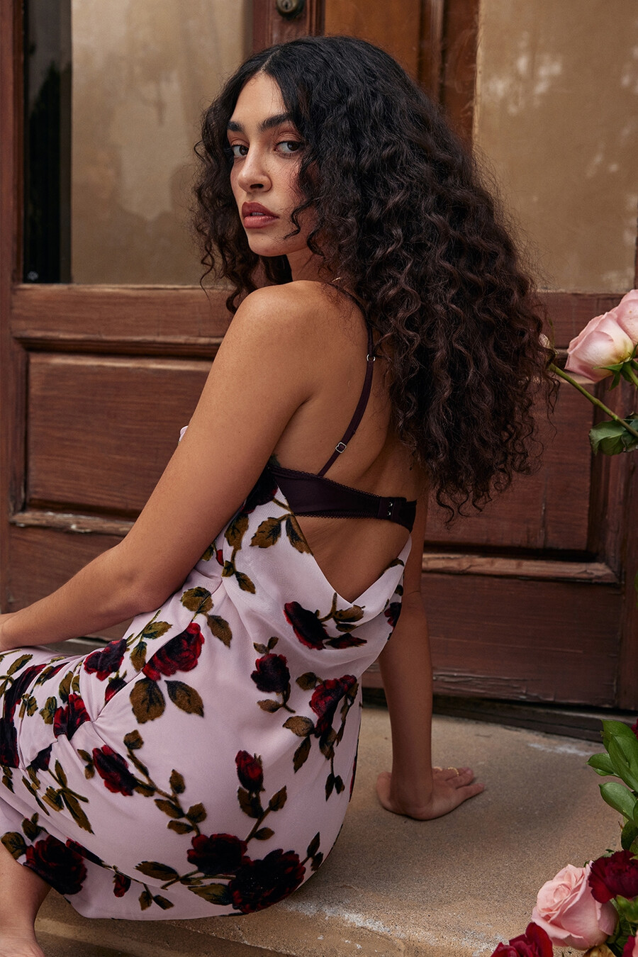 rosa devore midikleid