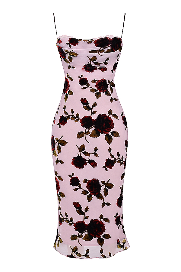 rosa devore midikleid